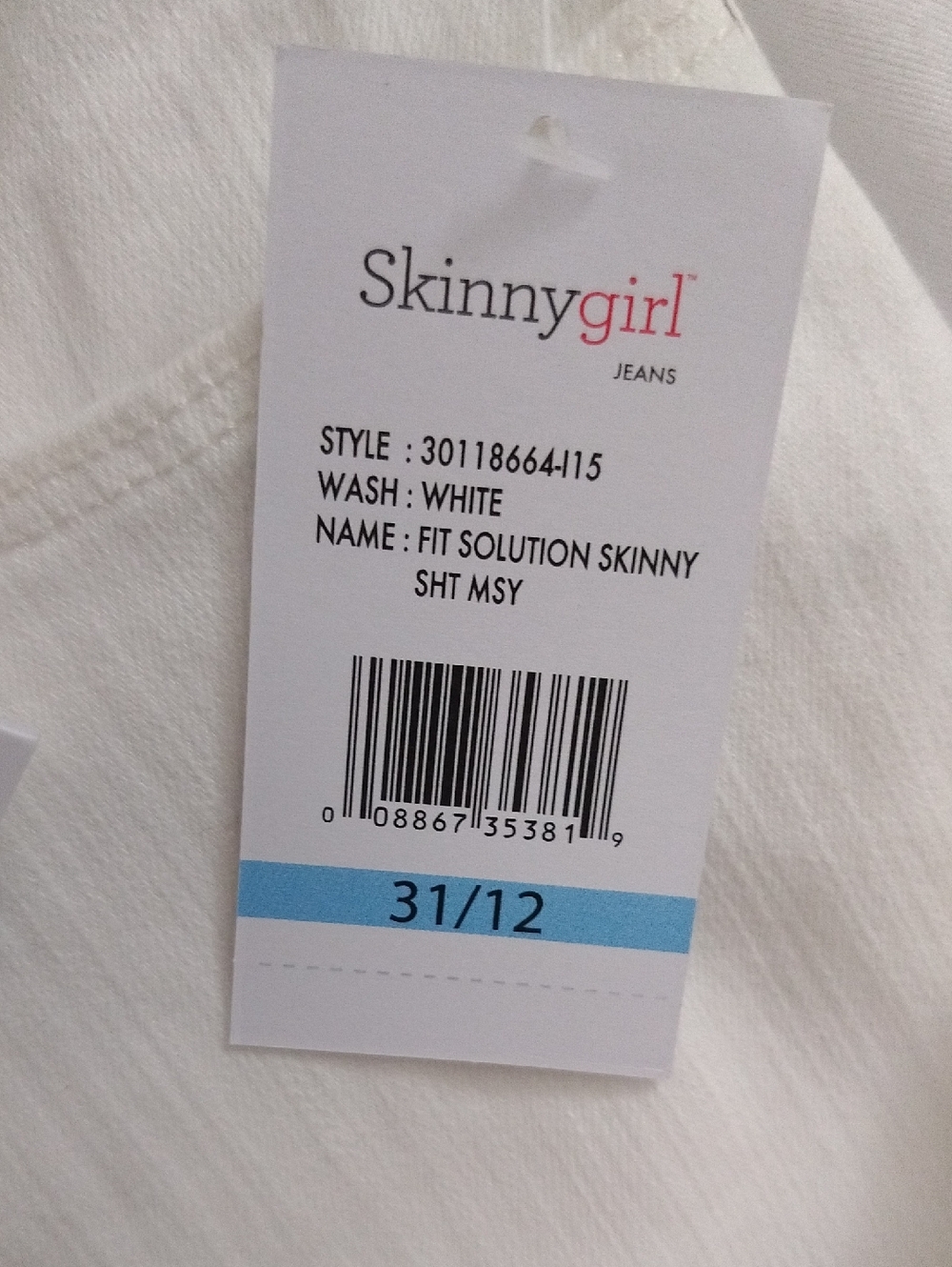 Skinnygirl The Skinny Fit Solution Denim Mid Rise Stretch White Women’s 32/12 - Picture 4 of 11